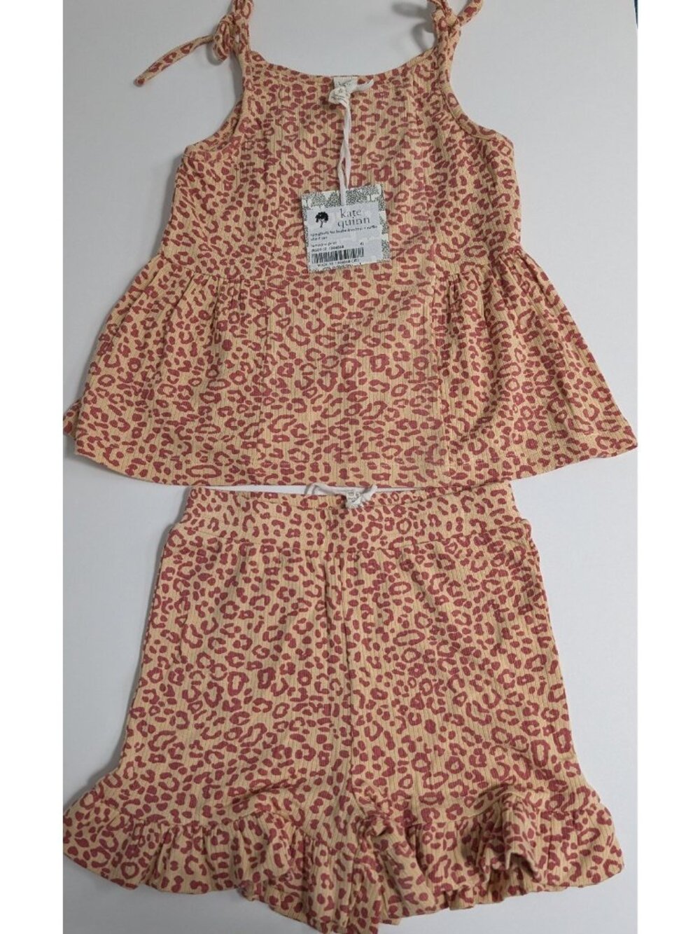 Kate Quinn Modal Rib 4T Leopard Print Ballerina Top & Ruffle Shorts Set
